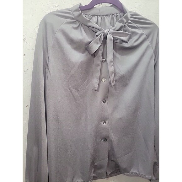 Vintage Handmade Gray Bow Tie Blouse Buttons Down Sz‎ 2X - Picture 5 of 11